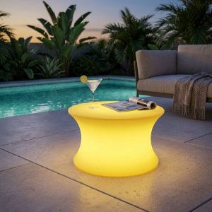Tavolino luminoso da esterno RGB con telecomando ricaricabile Ø 40 x 70 cm - VALILLUNA