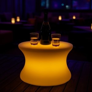 Tavolino luminoso da esterno RGB con telecomando ricaricabile Ø 40 x 70 cm - VALILLUNA