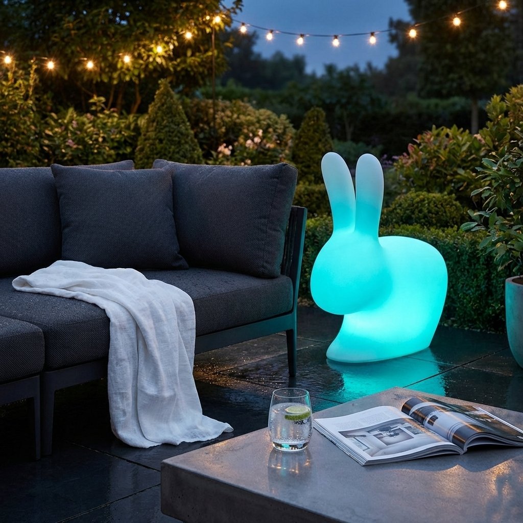 Lampada coniglio grande luminosa RGB da esterno ricaricabile USB cm 39x68x79 - SELITHAS