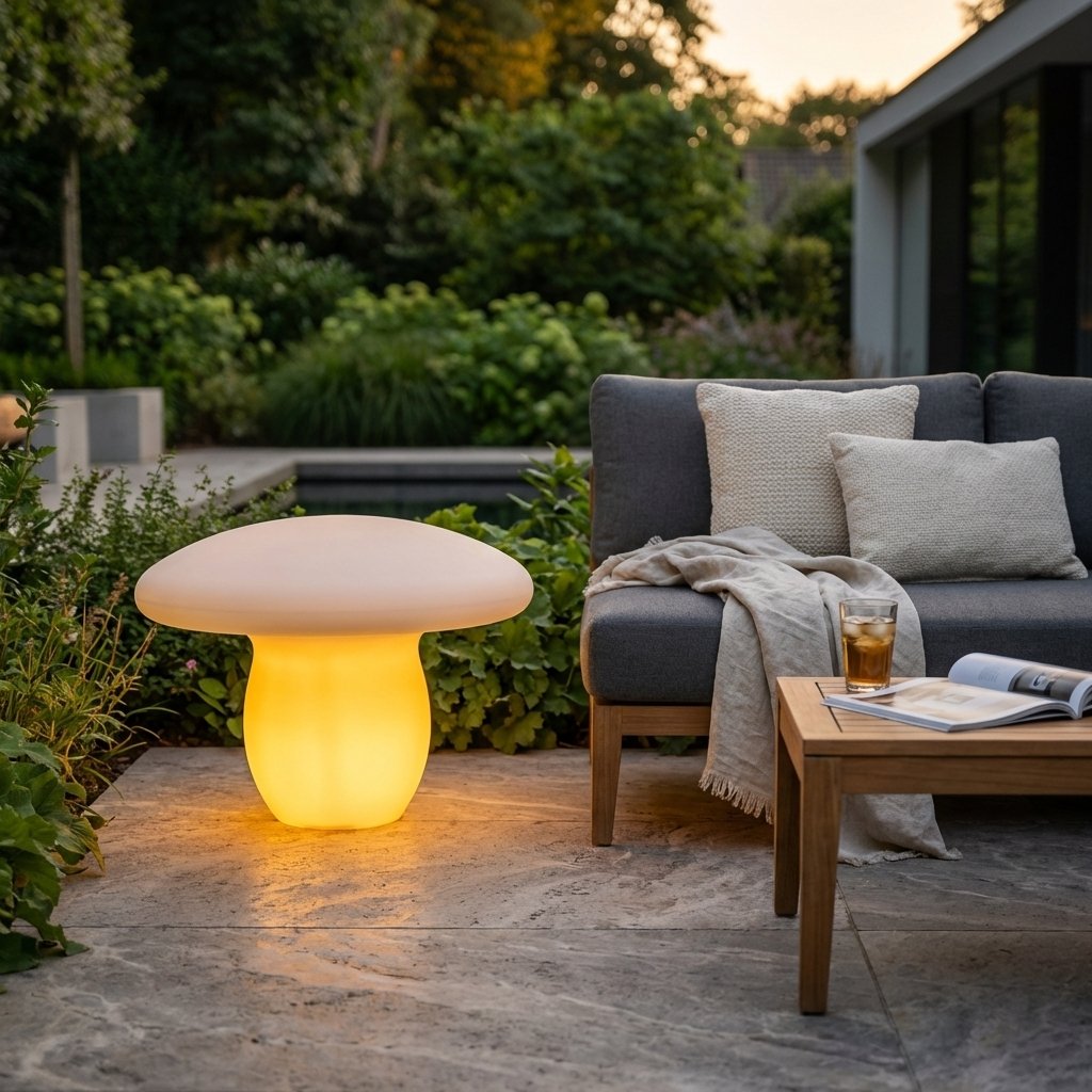 Lampada da giardino a fungo LED RGB con telecomando ricaricabile USB cm 26x66x53 - DELORTIS