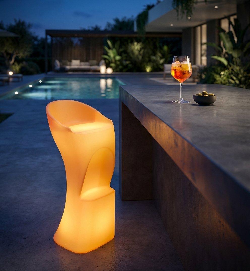 Sgabello luminoso RGB da bar per esterni ricaricabile USB cm 40x45x80 - QUORALRIEL