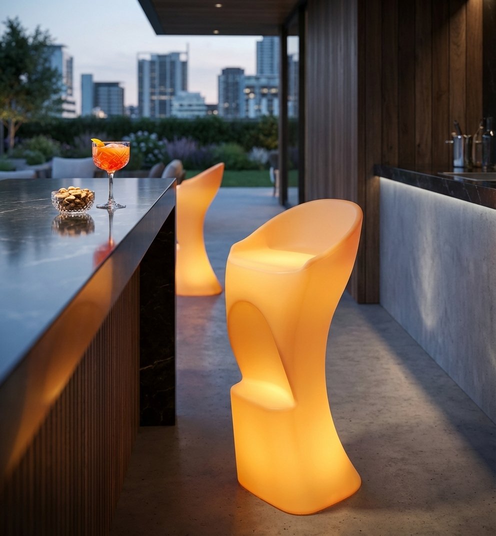 Sgabello luminoso RGB da bar per esterni ricaricabile USB cm 40x45x80 - QUORALRIEL