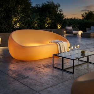 Divano luminoso da esterno RGB con telecomando ricaricabile USB cm 180x88x86 - HELULUNA