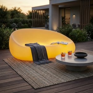 Divano luminoso da esterno RGB con telecomando ricaricabile USB cm 180x88x86 - HELULUNA