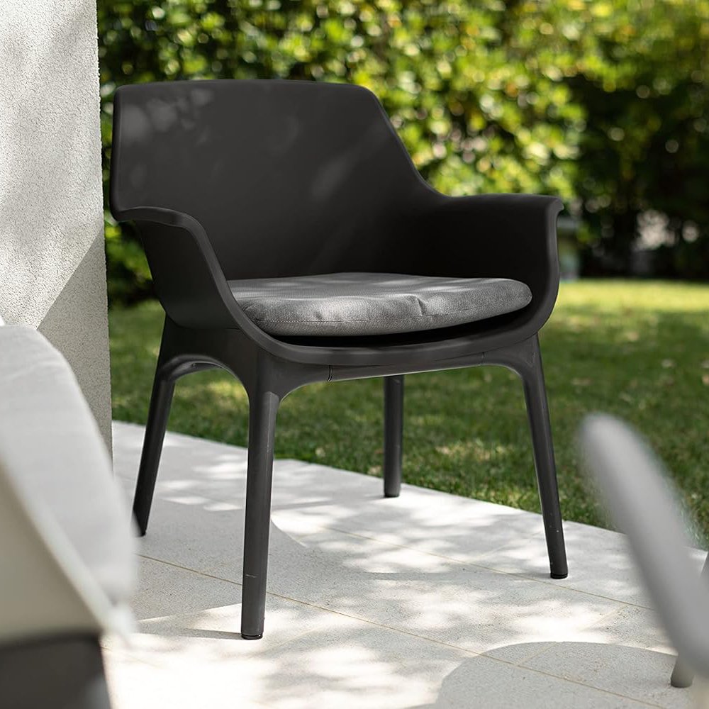 Salotto da giardino in polipropilene antracite, divano 2 posti 118,5 cm, 2 poltrone e tavolino - SELELNOR