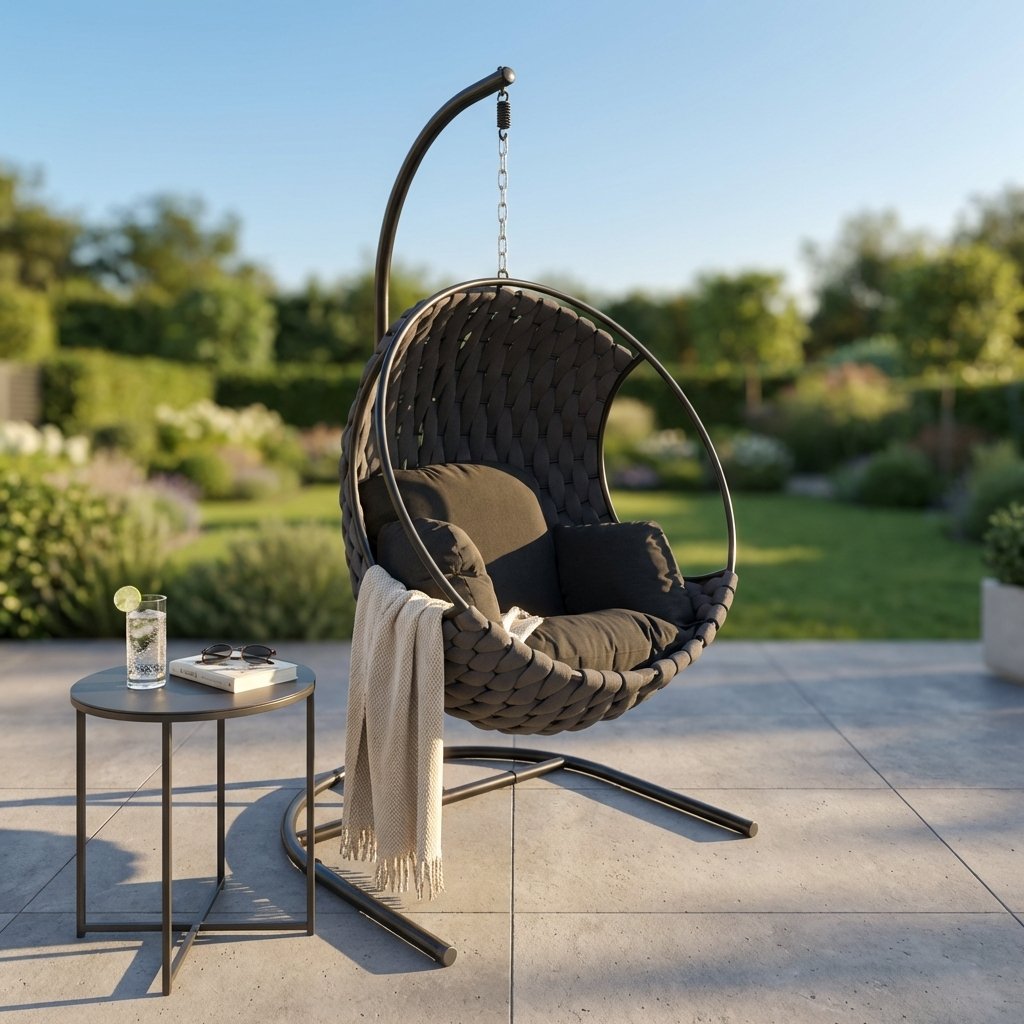 Dondolo da Giardino a Uovo in Corda Intrecciata con Struttura in Metallo 106x105x196 cm - SELARTHAS Dondolo da Giardino a Uovo in Corda Intrecciata con Struttura in Metallo 106x105x196 cm - SELARTHAS