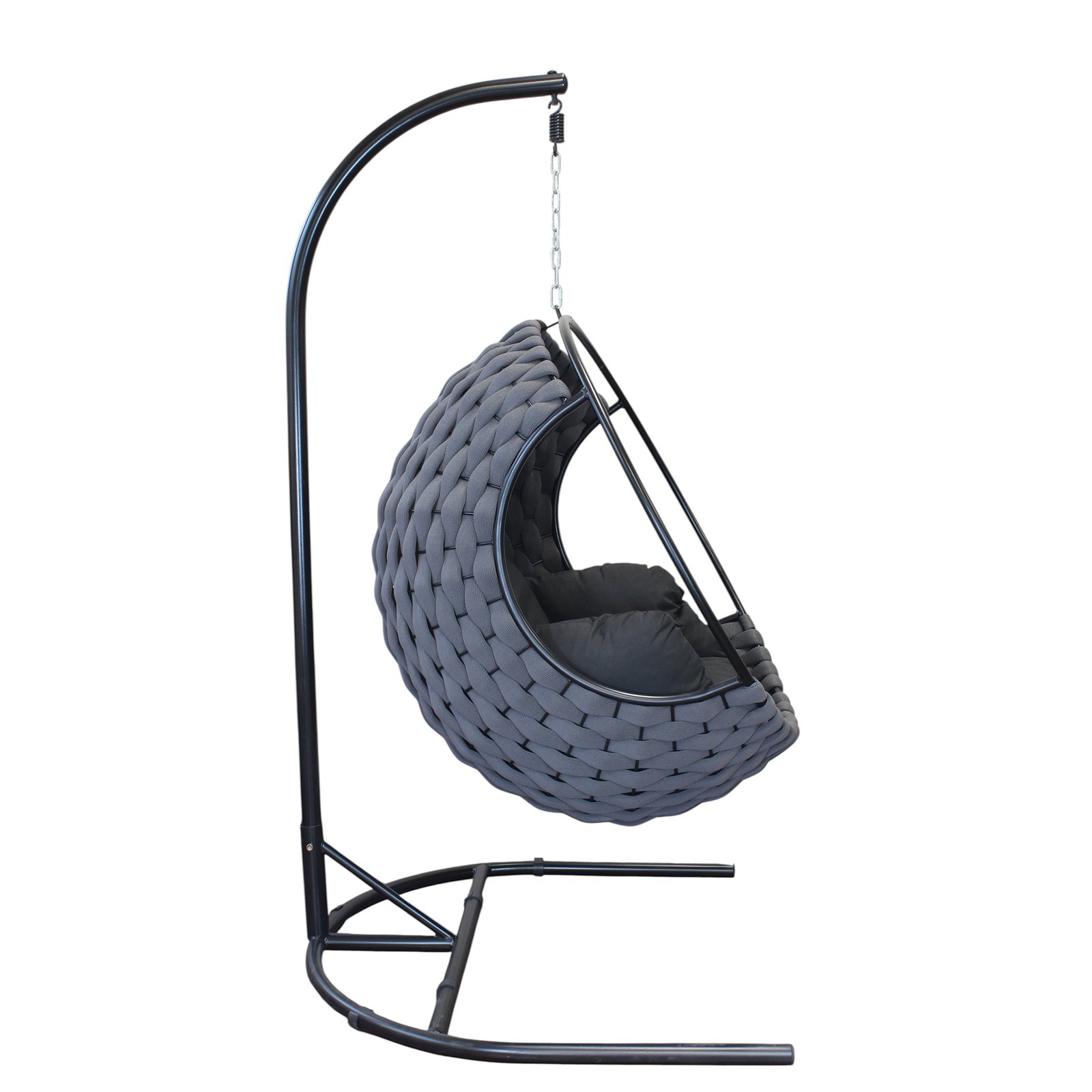 Dondolo da Giardino a Uovo in Corda Intrecciata con Struttura in Metallo 106x105x196 cm - SELARTHAS Dondolo da Giardino a Uovo in Corda Intrecciata con Struttura in Metallo 106x105x196 cm - SELARTHAS
