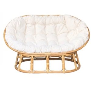 Divano due posti in rattan naturale con cuscini in cotone ecru 99x173x109 cm - KALENMIRA Divano due posti in rattan naturale con cuscini in cotone ecru 99x173x109 cm - KALENMIRA