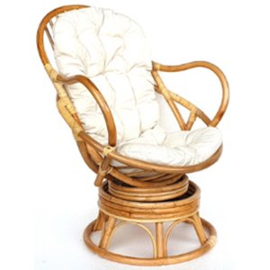 Poltrona girevole in rattan con cuscini in cotone ecru 105x77x80 cm - LORULTIS