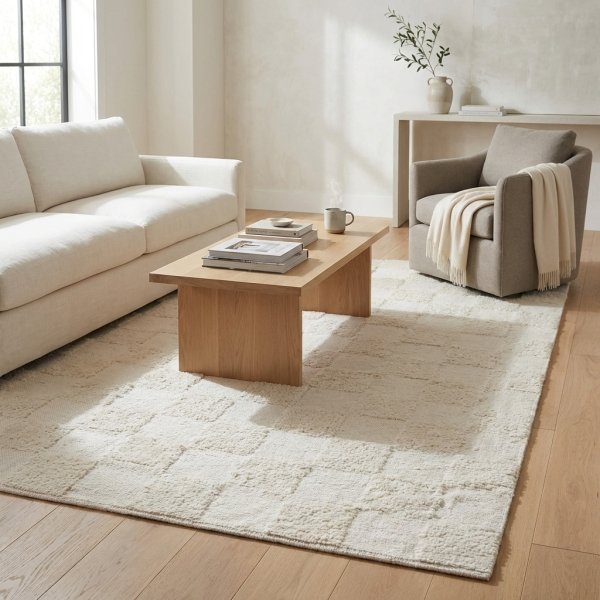 Tappeto rettangolare in lana avorio con decoro geometrico 120x180 cm - NOROLLEN