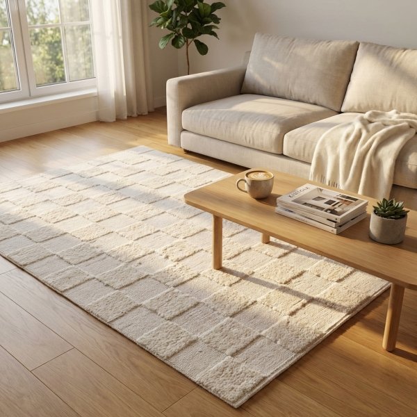 Tappeto rettangolare in lana avorio con decoro geometrico 120x180 cm - NOROLLEN