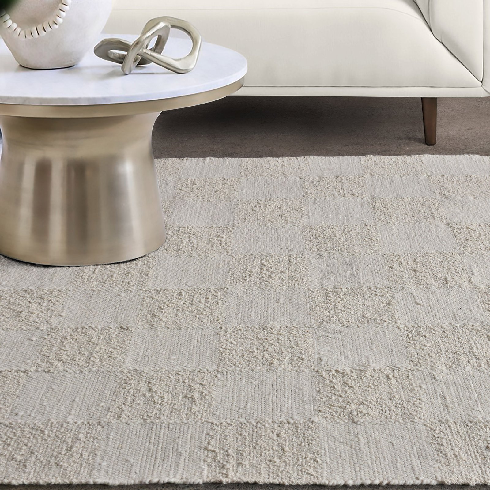 Tappeto rettangolare in lana avorio con decoro geometrico 120x180 cm - NOROLLEN Tappeto rettangolare in lana avorio con decoro geometrico 120x180 cm - NOROLLEN