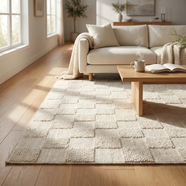 Tappeto rettangolare in lana avorio con motivo a scacchi 160x230 cm - NOROLLEN