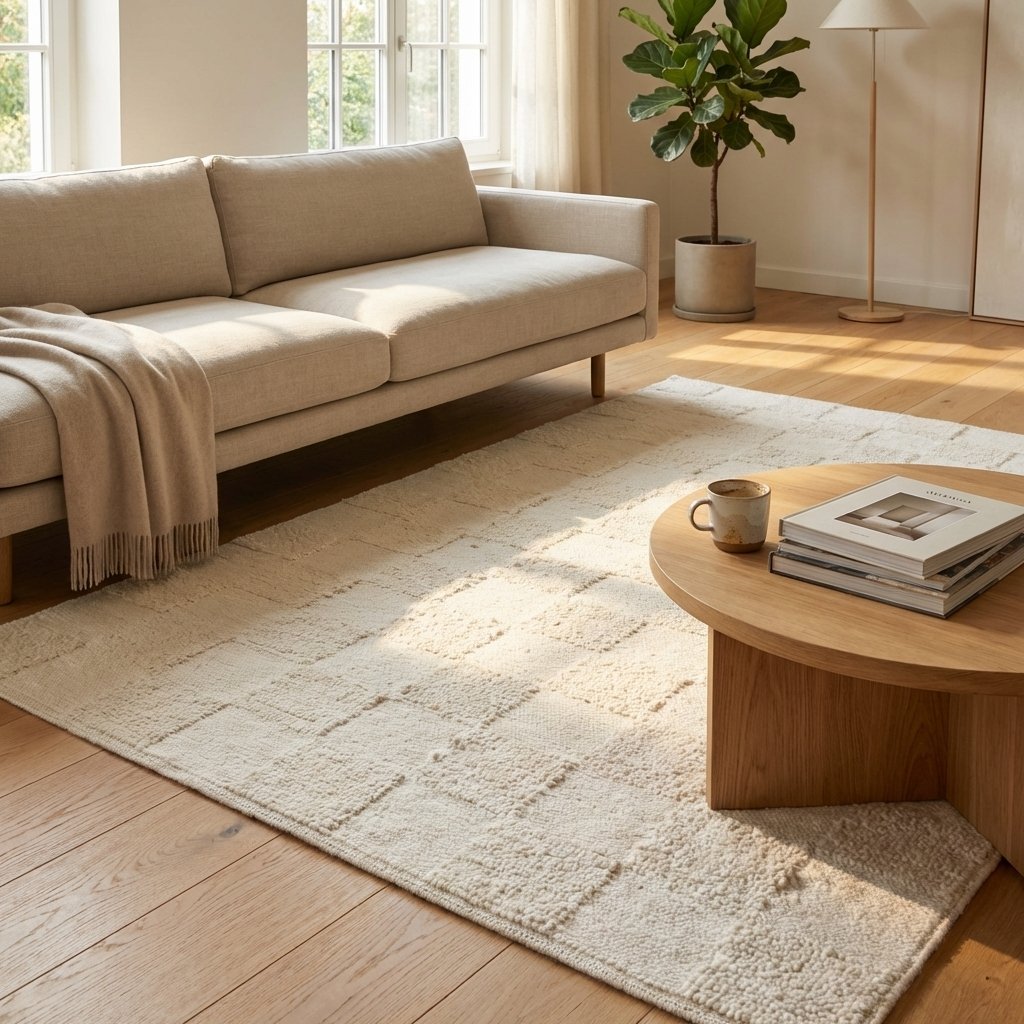 Tappeto rettangolare in lana avorio con motivo a scacchi 160x230 cm - NOROLLEN Tappeto rettangolare in lana avorio con motivo a scacchi 160x230 cm - NOROLLEN