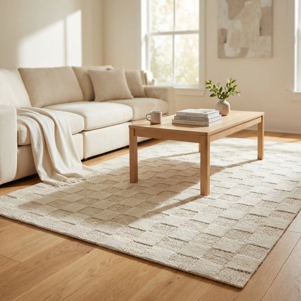 Tappeto in lana avorio con decoro geometrico 120x180 cm - ORADIL