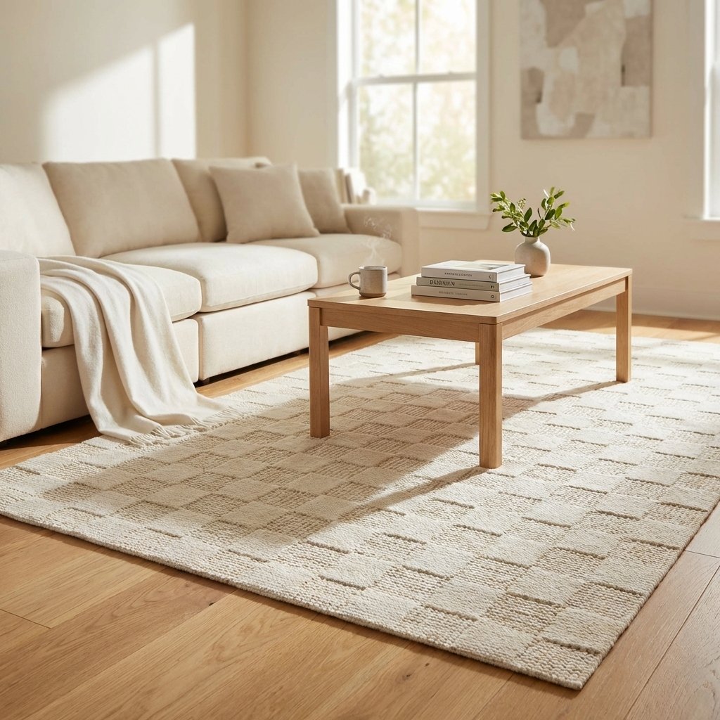 Tappeto in lana avorio con decoro geometrico 120x180 cm - ORADIL Tappeto in lana avorio con decoro geometrico 120x180 cm - ORADIL