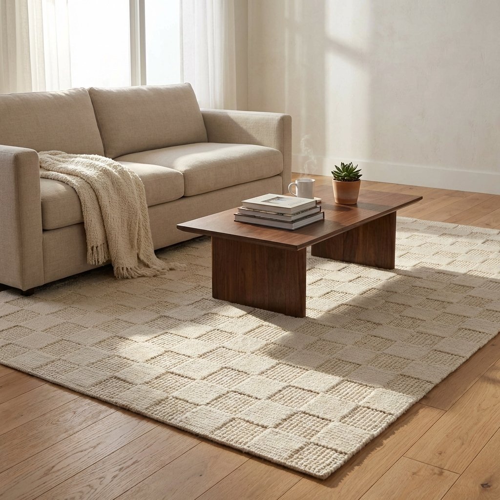 Tappeto in lana avorio con decoro geometrico 120x180 cm - ORADIL Tappeto in lana avorio con decoro geometrico 120x180 cm - ORADIL