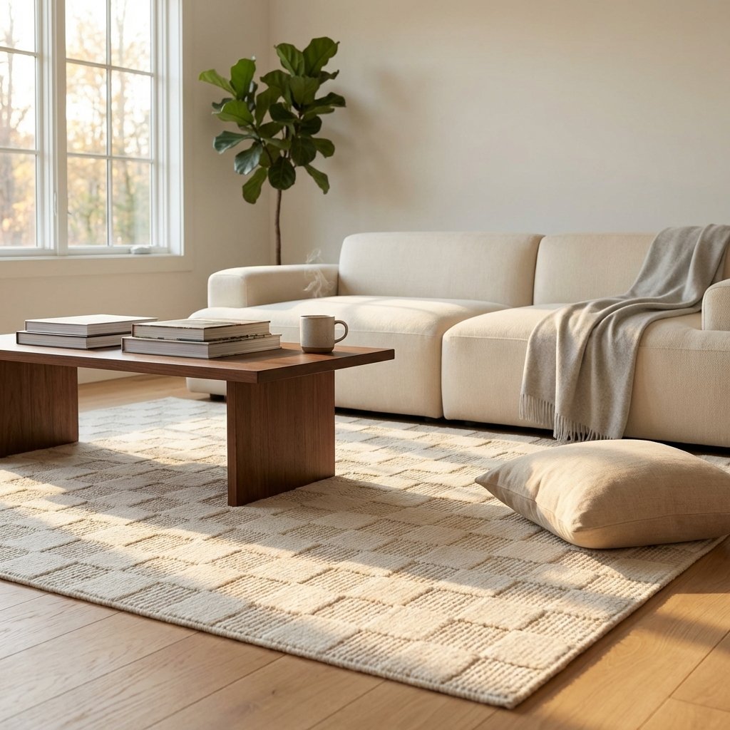 Tappeto rettangolare in lana avorio con motivo a scacchi 160x230 cm - ORADIL Tappeto rettangolare in lana avorio con motivo a scacchi 160x230 cm - ORADIL