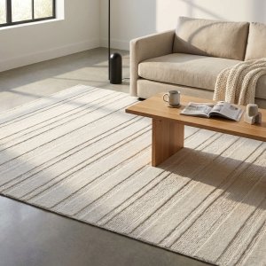 Tappeto in lana avorio a righe 120x180 cm per soggiorno - RALEVEX
