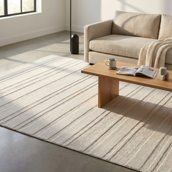 Tappeto in lana avorio a righe 120x180 cm per soggiorno - RALEVEX