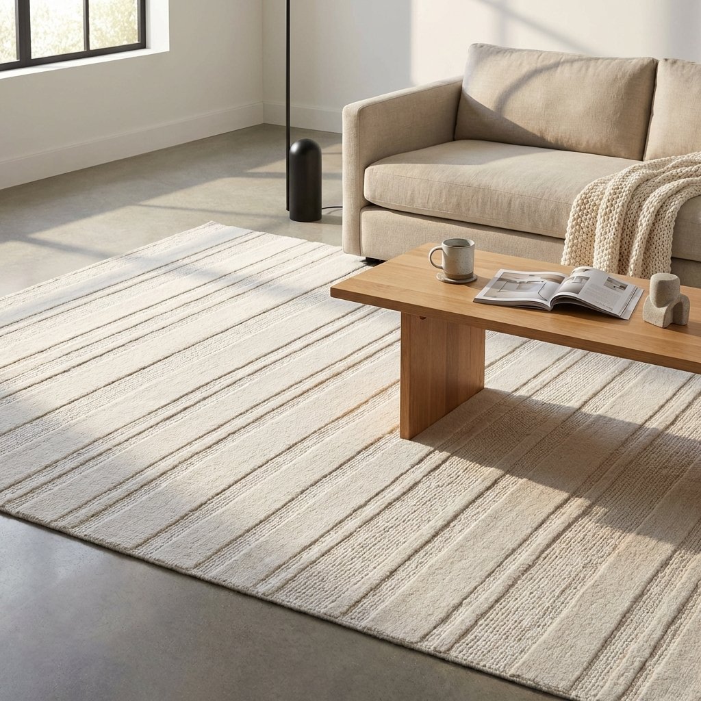 Tappeto in lana avorio a righe 120x180 cm per soggiorno - RALEVEX