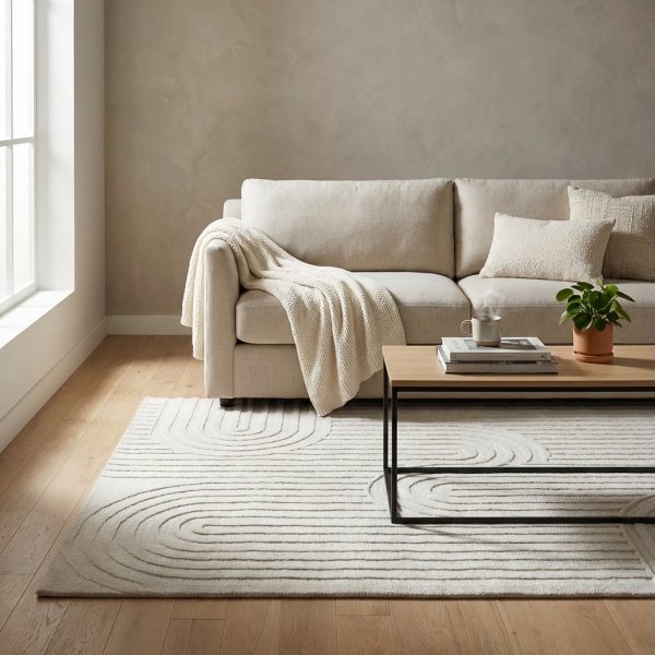 Tappeto in lana avorio con decoro geometrico 120x180 cm - XANALVEX
