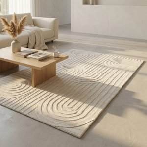 Tappeto in lana avorio con decoro geometrico 120x180 cm - XANALVEX Tappeto in lana avorio con decoro geometrico 120x180 cm - XANALVEX