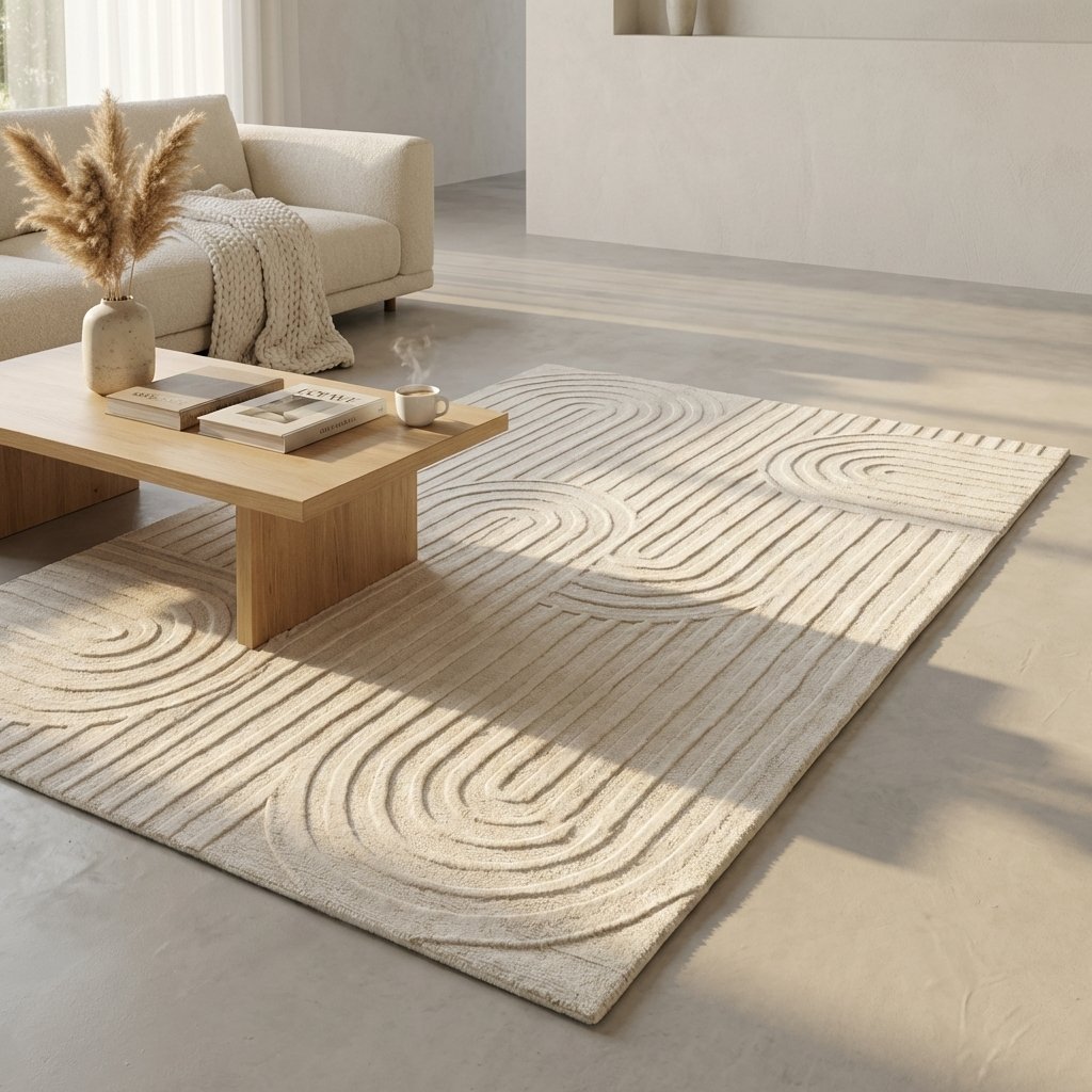 Tappeto in lana avorio con decoro geometrico 120x180 cm - XANALVEX Tappeto in lana avorio con decoro geometrico 120x180 cm - XANALVEX