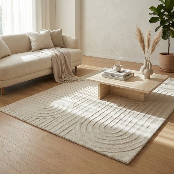 Tappeto rettangolare in lana avorio con decoro geometrico 160x230 cm - XANALVEX