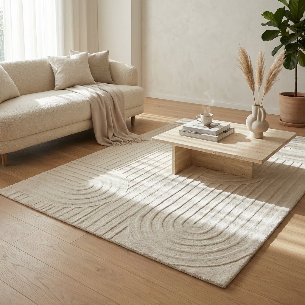 Tappeto rettangolare in lana avorio con decoro geometrico 160x230 cm - XANALVEX