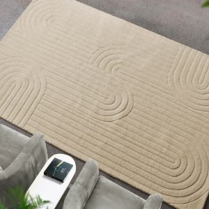 Tappeto rettangolare in lana avorio con decoro geometrico 160x230 cm - XANALVEX
