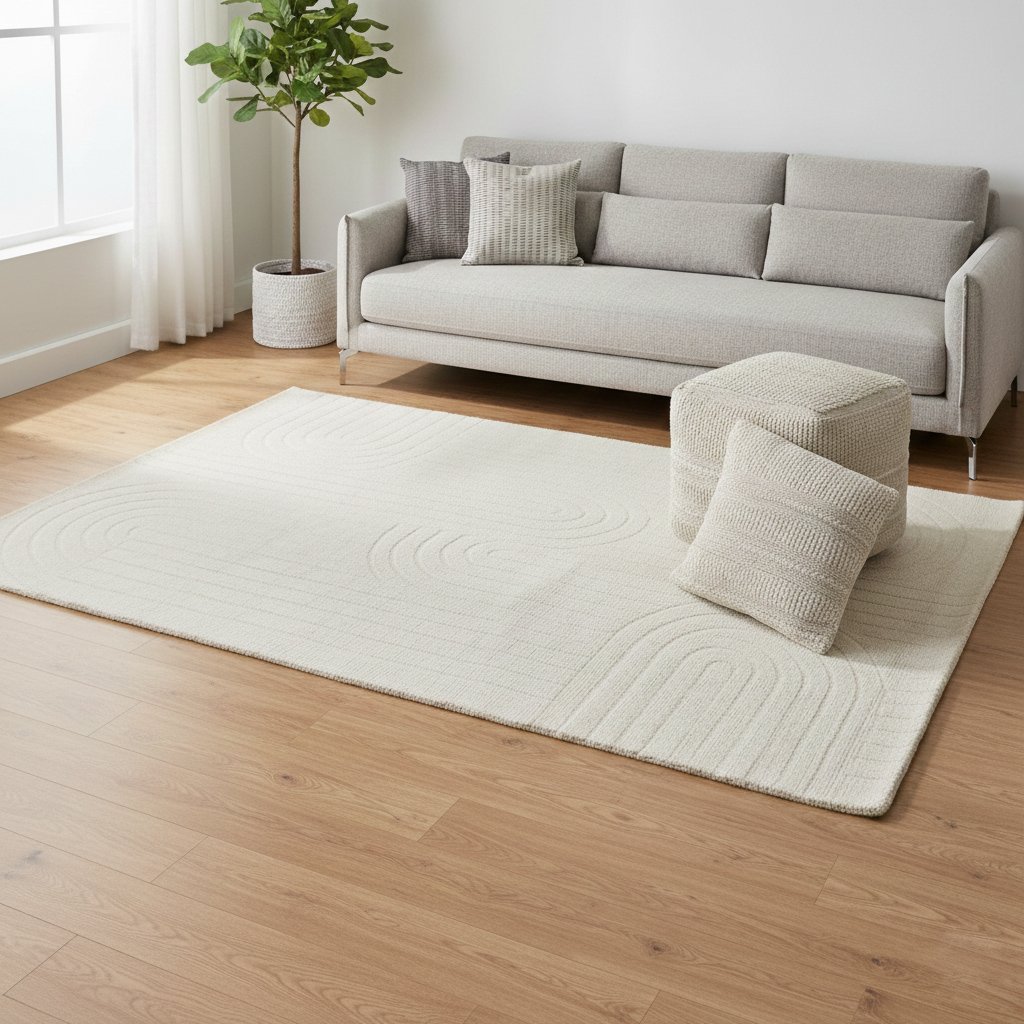 Tappeto rettangolare in lana avorio con decoro geometrico 160x230 cm - XANALVEX