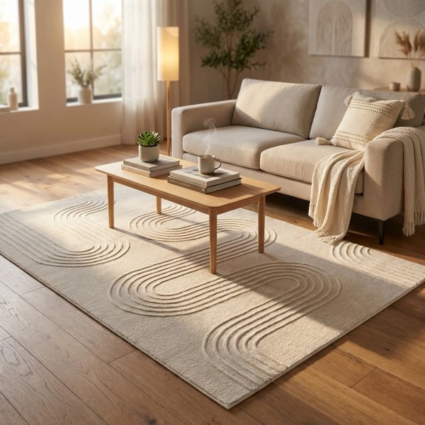 Tappeto in lana avorio con motivo geometrico astratto 120x180 cm - TORINTIS