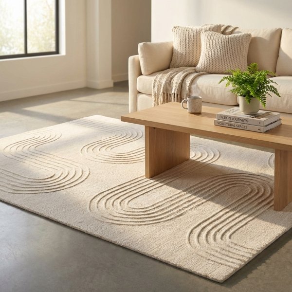 Tappeto in lana avorio con motivo geometrico astratto 120x180 cm - TORINTIS