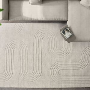 Tappeto in lana avorio con decoro geometrico 160x230 cm - TORINTIS Tappeto in lana avorio con decoro geometrico 160x230 cm - TORINTIS