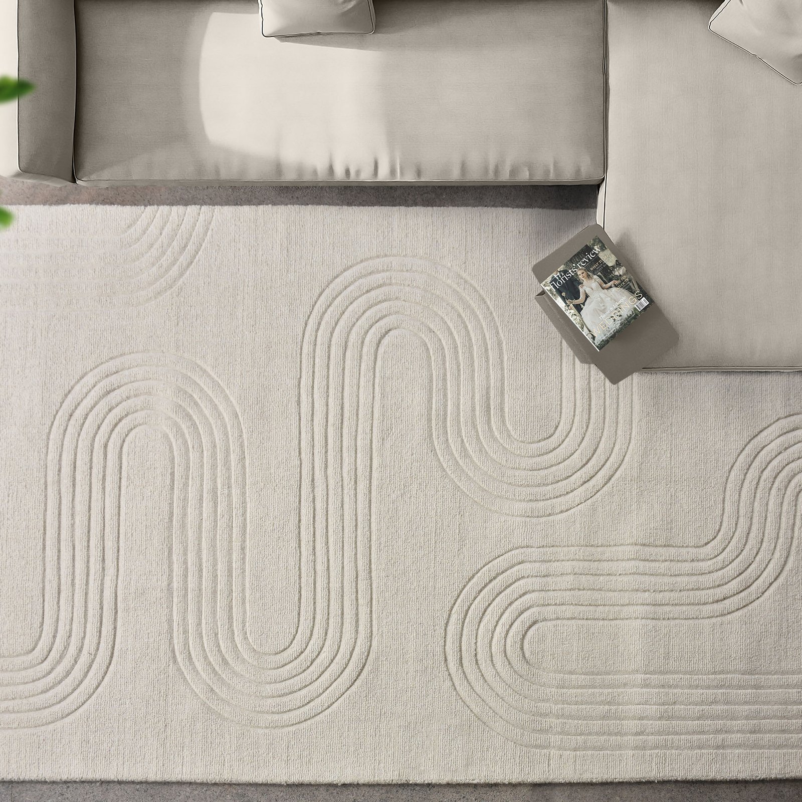 Tappeto in lana avorio con decoro geometrico 160x230 cm - TORINTIS Tappeto in lana avorio con decoro geometrico 160x230 cm - TORINTIS
