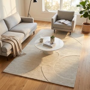 Tappeto in lana avorio con decoro geometrico 120x180 cm - LORORTIS Tappeto in lana avorio con decoro geometrico 120x180 cm - LORORTIS