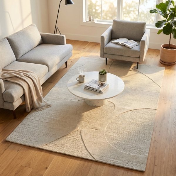 Tappeto in lana avorio con decoro geometrico 120x180 cm - LORORTIS