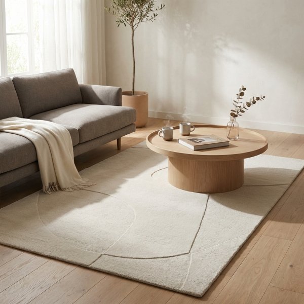 Tappeto rettangolare in lana avorio con decoro astratto 160x230 cm - LORORTIS
