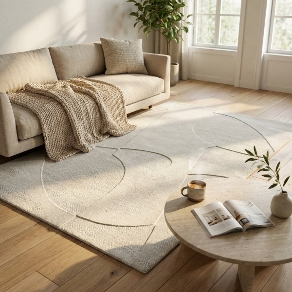 Tappeto rettangolare in lana avorio con decoro astratto 160x230 cm - LORORTIS