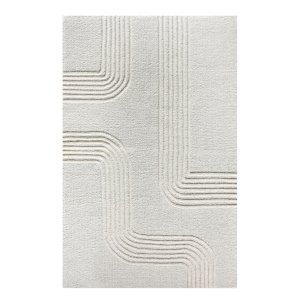 Tappeto in lana avorio con decoro geometrico ondulato 120x180 cm - GALULVEN Tappeto in lana avorio con decoro geometrico ondulato 120x180 cm - GALULVEN
