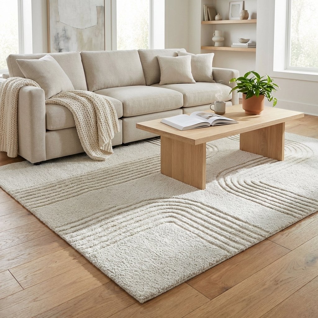 Tappeto in lana avorio con decoro geometrico 160 x 230 cm - GALULVEN Tappeto in lana avorio con decoro geometrico 160 x 230 cm - GALULVEN