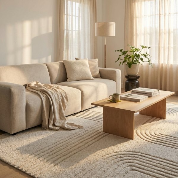 Tappeto in lana avorio con decoro geometrico 160 x 230 cm - GALULVEN