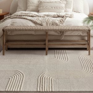 Tappeto in lana avorio con decoro geometrico 160 x 230 cm - GALULVEN Tappeto in lana avorio con decoro geometrico 160 x 230 cm - GALULVEN