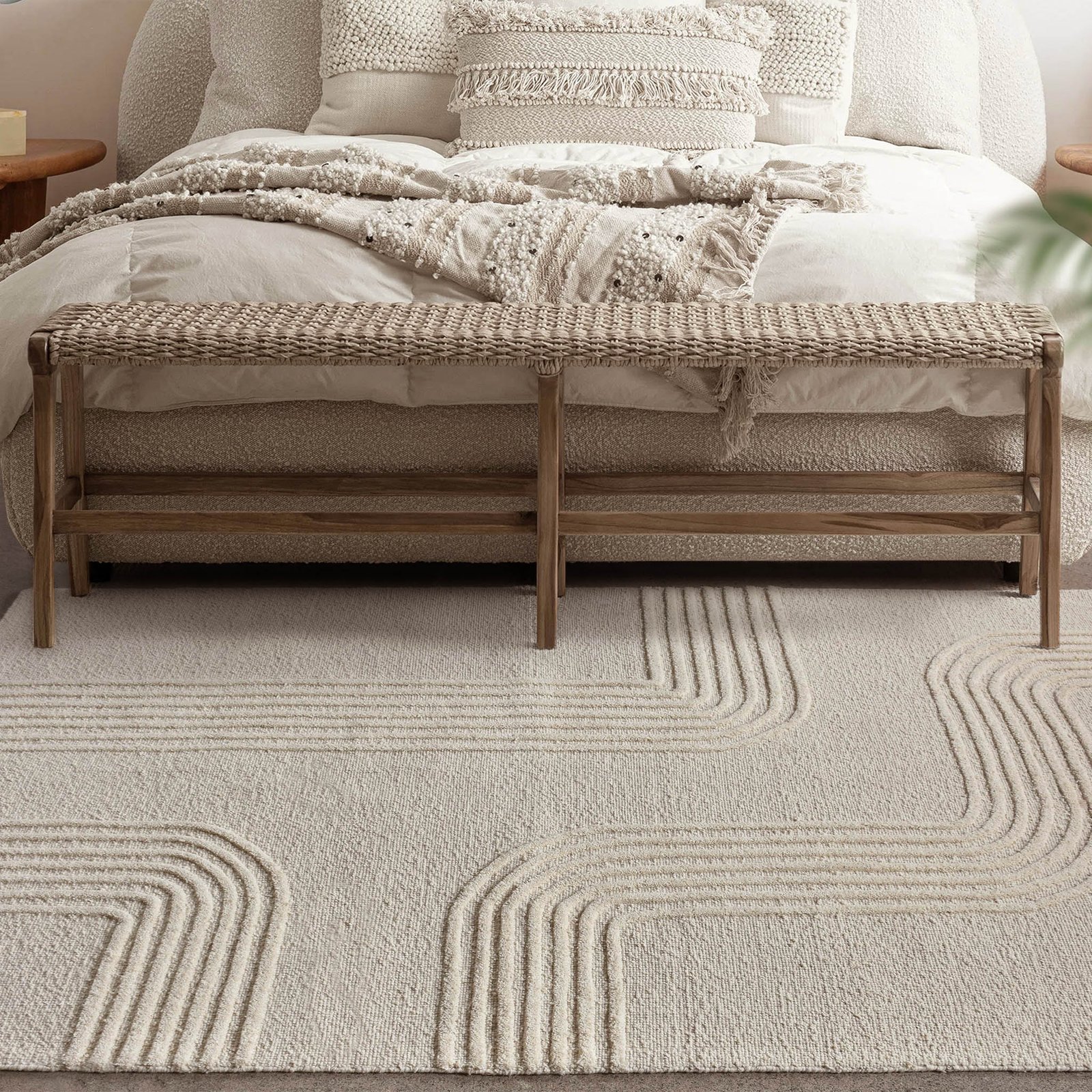 Tappeto in lana avorio con decoro geometrico 160 x 230 cm - GALULVEN Tappeto in lana avorio con decoro geometrico 160 x 230 cm - GALULVEN