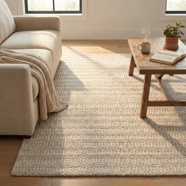 Tappeto in lana avorio con motivo geometrico 120x180 cm - ALERIC