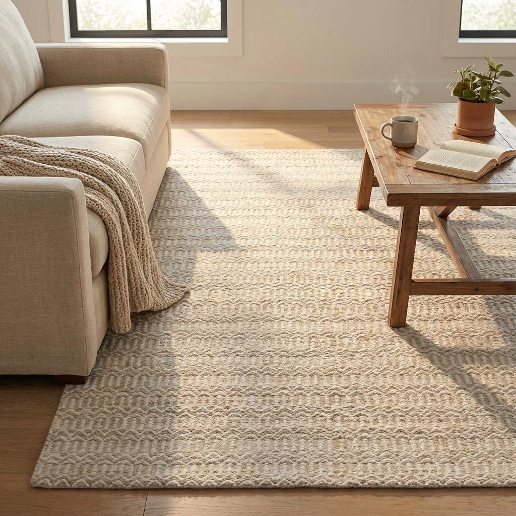 Tappeto in lana avorio con motivo geometrico 120x180 cm - ALERIC Tappeto in lana avorio con motivo geometrico 120x180 cm - ALERIC
