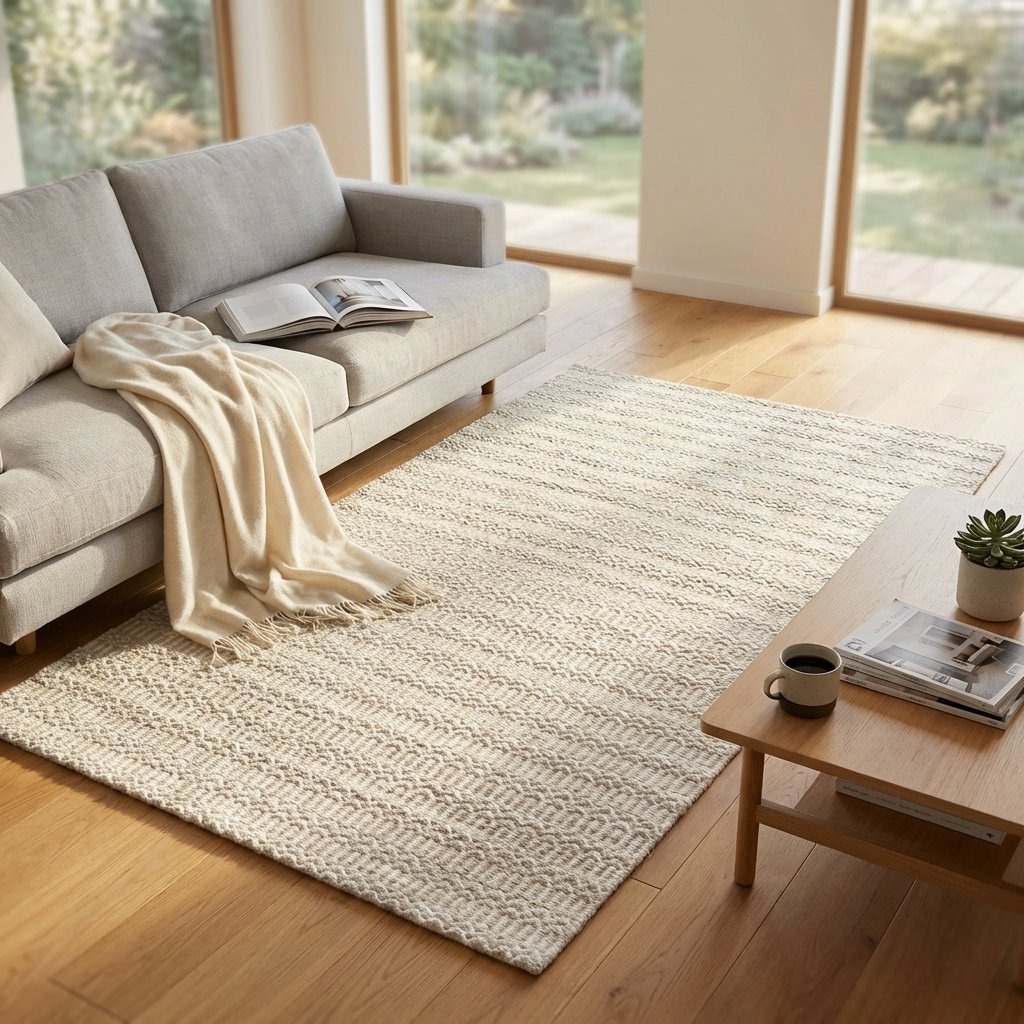 Tappeto rettangolare in lana avorio con decoro intrecciato 160x230 cm - ALERIC Tappeto rettangolare in lana avorio con decoro intrecciato 160x230 cm - ALERIC