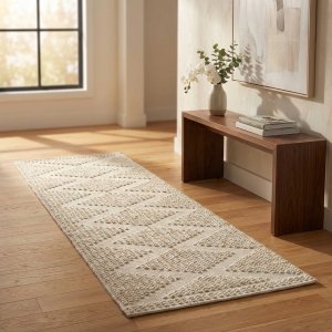 Tappeto in lana avorio con decoro a rilievo 120x180 cm - NORANMOND Tappeto in lana avorio con decoro a rilievo 120x180 cm - NORANMOND