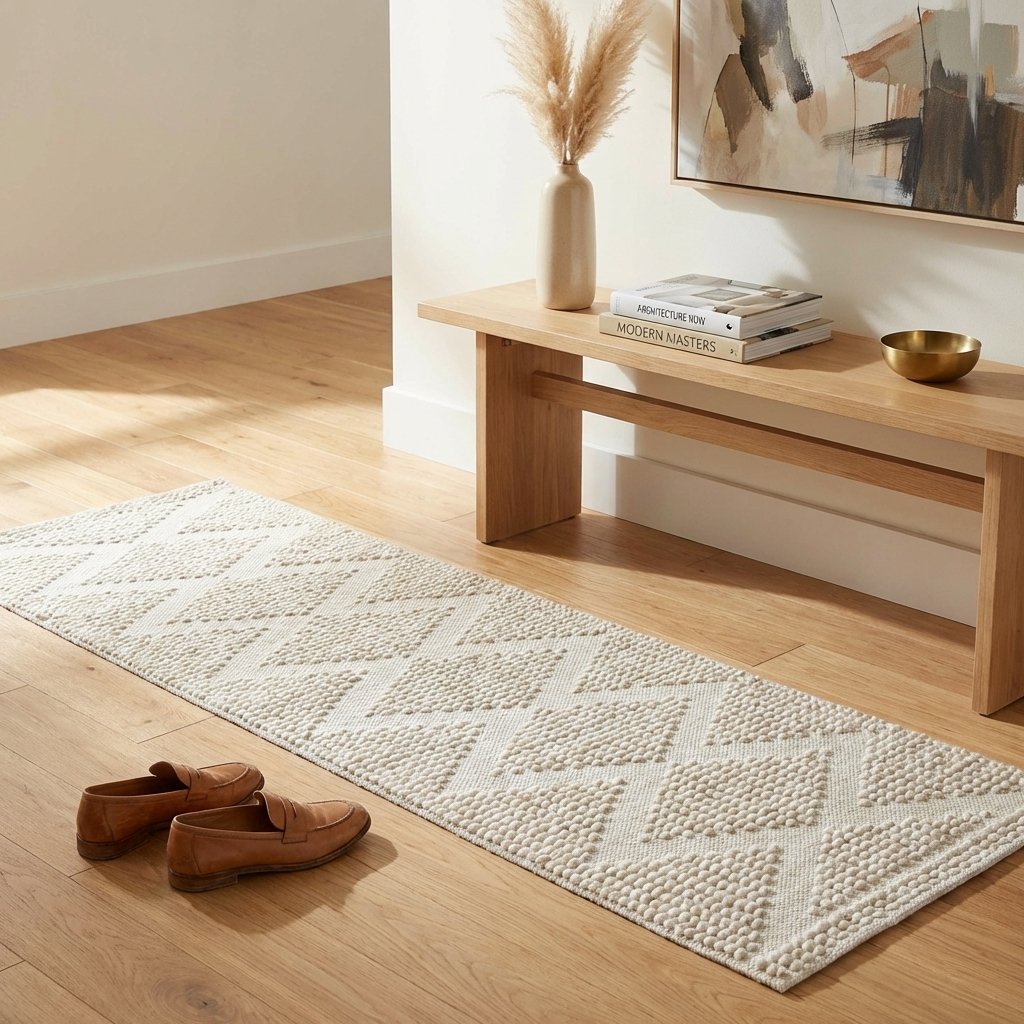Tappeto in lana avorio con decoro a rilievo 120x180 cm - NORANMOND Tappeto in lana avorio con decoro a rilievo 120x180 cm - NORANMOND